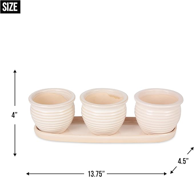 Accent Plus Cream Round Ceramic Small Planter (Set of 3)
