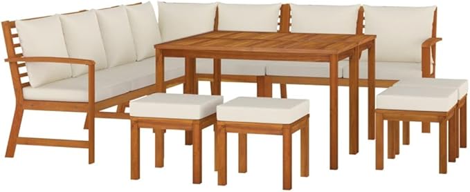 Garden Relaxation Set Outdoor Relaxation Set Balcony Lounge Set Deck Lounge Furniture 11 Piece Patio Dining Set with Cushions Solid Wood Acacia for patios, Balconies, Gardens