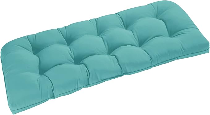 downluxe Outdoor Bench Cushion for Patio Furniture, Waterproof Tufted Overstuffed Porch Swing Cushions, Thick Outdoor Loveseat Cushions, 44" X 19" X 5", Teal, Set of 1