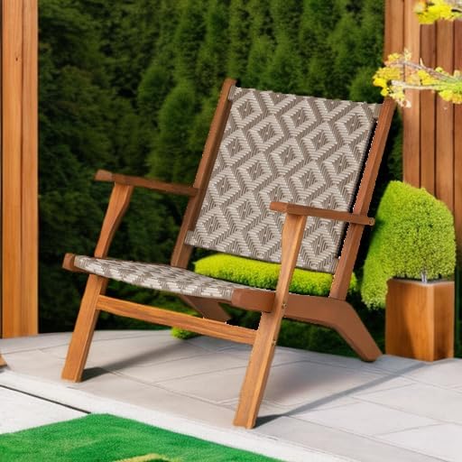 Patio Sense Balkene Home Vega Natural Stain Outdoor Chair All Weather Wicker Outdoor Chair Acacia Wood Construction Mid Century Design Comfortable Reclining Armchair - Diamond Weave Wicker