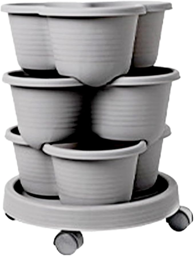 Stackable Planter - Vertical Garden Tower Stackable Planter | Vegetable Tower, Container with Removable Wheels & Tool Kit, Flower Pots Plant Growing System for Indoor Outdoor