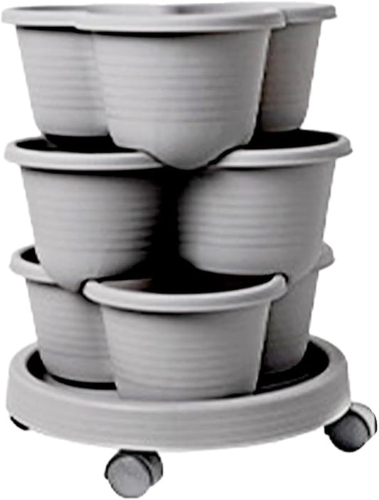 Stackable Planter - Vertical Garden Tower Stackable Planter | Vegetable Tower, Container with Removable Wheels & Tool Kit, Flower Pots Plant Growing System for Indoor Outdoor