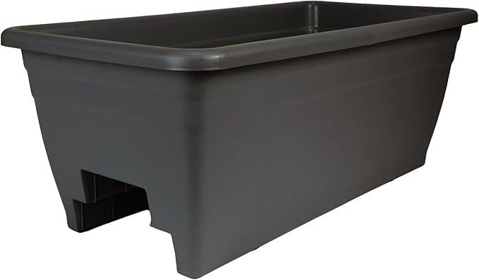 The HC Companies 24 Inch Deck Rail Planter Box with Drainage Plug, Lightweight UV-Resistant Plastic Outdoor Planters for Wood Deck Rail, Flower Box for Garden, Patio, Balcony, and Fence, Black