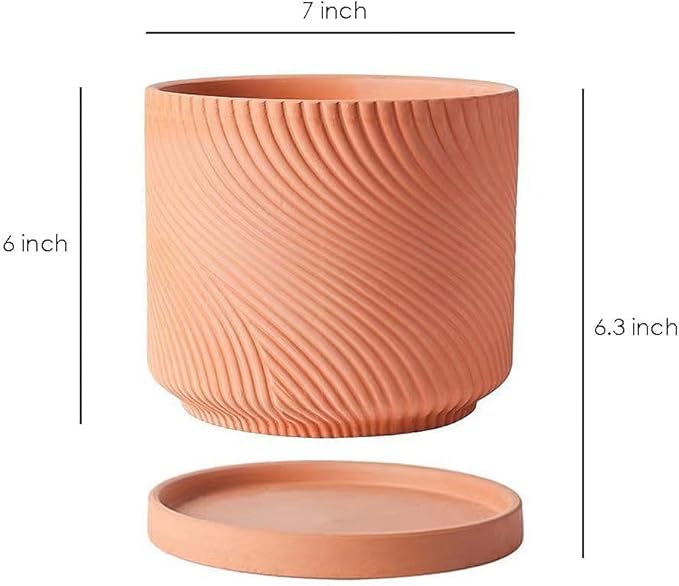 7" Unglazed Terracotta Planter with Drainage Hole & Saucer, Modern Minimalist Plant Pot for Home & Garden