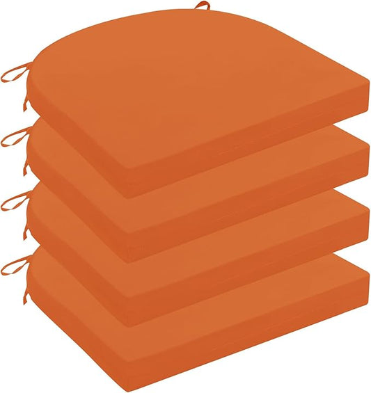 Wellsin Outdoor Chair Cushions for Patio Furniture, 3-Year Color Fastness Patio Chair Cushions Set of 4, Water Resistant Round Corner Outdoor Seat Cushions 17"X16"X2", Orange