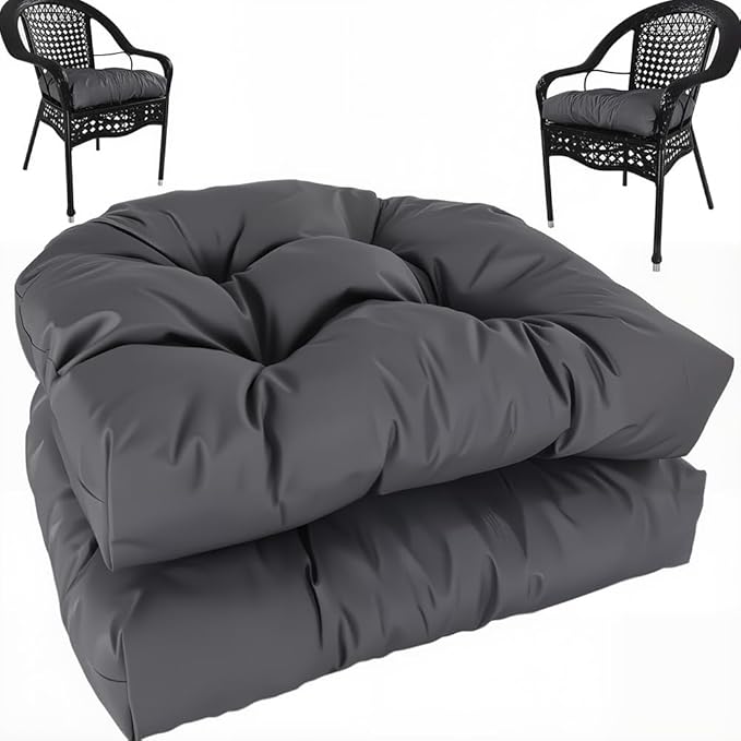amberr Outdoor Chair Cushions Set of 2, Waterproof Outdoor Seat Cushions for Patio Furniture,Wicker Chair Cushions with Adjustable Straps (Dark Grey, 19" x 19"x 5"（2 Pack)