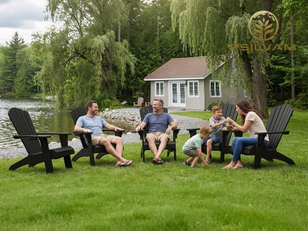 Psilvam Adirondack Chair, Oversized Poly Lumber Fire Pit Chair with Cup Holder, 350Lbs Support Patio Chairs for Garden, Weather Resistant Outdoors Seating, Relaxing Gift for Father & Mother (Black)