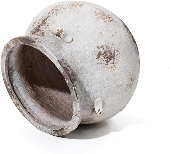 LuxenHome 15'' Dia Round Large Plant Pots, Off White Indoor Outdoor Planters with Drainage Holes, Rustic Distressed Flower Pot for Plants, Handmade Concrete Planter Pot for Home Patio Garden