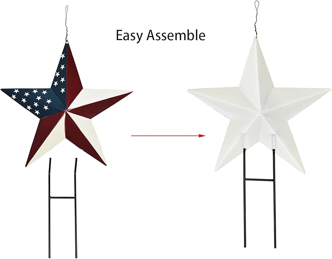 Veclotch 4th of July Metal USA Barn Star Yard Sign Outdoor Lawn Decor, Patriotic Letter Hanging Ornament Garden Signs Decorative Stake Memorial Day Party Supplies, Multi