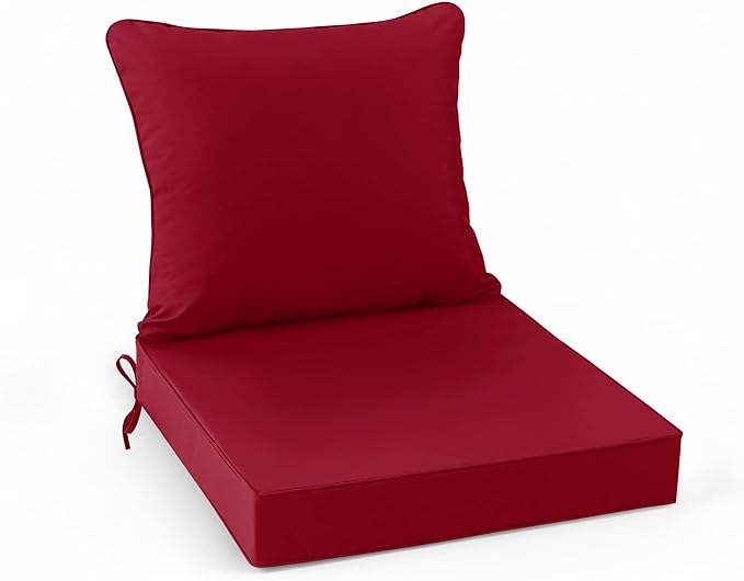 Outdoor Cushions for Patio Furniture, Double-Sided Waterproof Backrest and Seat Cushion Set with Removable Cover, 19 x 19 Inch, Red, 1 Set