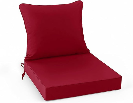Outdoor Chair Cushions, Waterproof Back Pillow and Seat Cushion Set for Patio Furniture, Outdoor Sofa Replacement Cushions with Removable Cover, 22 x 22 Inch, Red, 1 Set