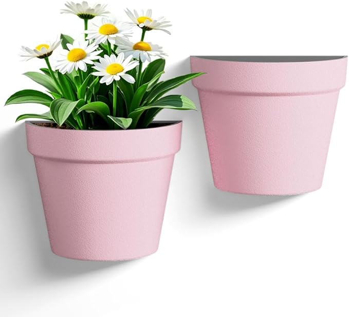 2 Pack Plastic Wall Planter for Indoor Plants, 7.5 Inch Hanging Wall Planter Pots, Wall Mounted Succulent Planters (Pink)