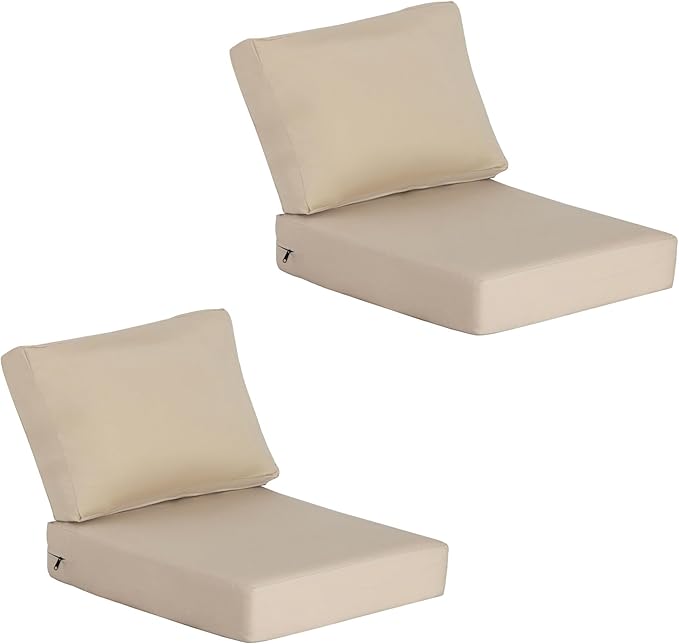 23.5"x27" Outdoor Deep Seat Patio Cushions Set of 2,Water-Resistant Stain-Resistant UV Resistant Weather Resistant with YKK Zippers,Sunbrella Antique Canvas Beige