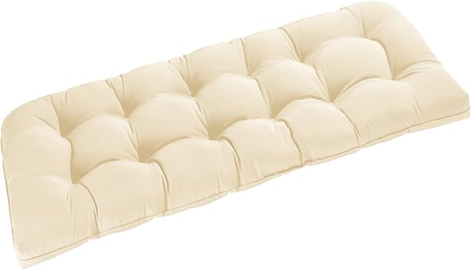 downluxe Outdoor Bench Cushion for Patio Furniture, Waterproof Tufted Overstuffed Porch Swing Cushions, Thick Outdoor Loveseat Cushions, 59" x 18" x 5", Beige, Set of 1