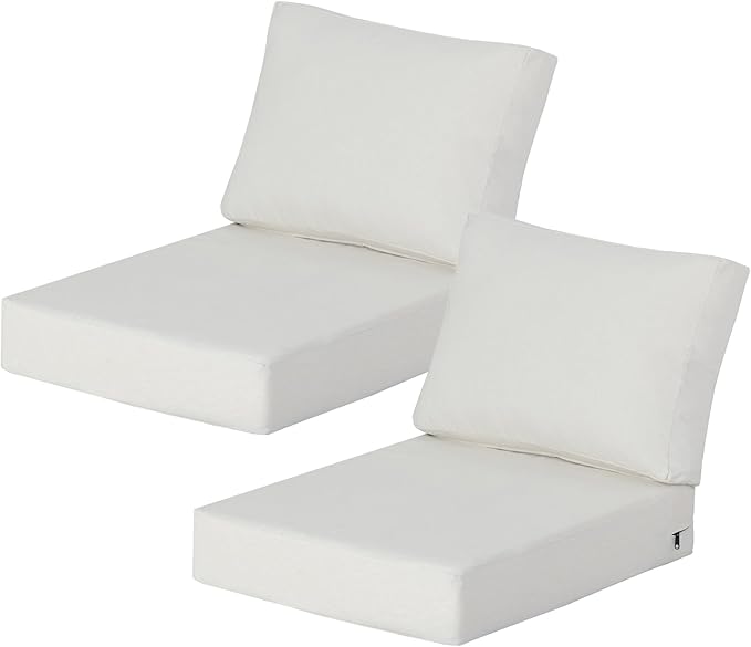21.5x25.5 Inch Outdoor Deep Seat Cushions Set of 2,Thick High-Density Foam, Water-Resistant, Piped Edges & YKK Hidden Zipper for Patio Furniture,Almond