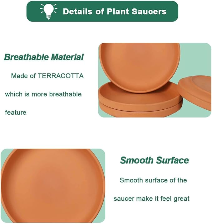 vensovo 9 Inch Terracotta Plant Saucer Pots Tray - 4 Pcs Round Planter Saucers for Indoor & Outdoor Plants, Large Clay Trays Perfect for 8 Inch 8.5 Inch 9 Inch Flower Pot