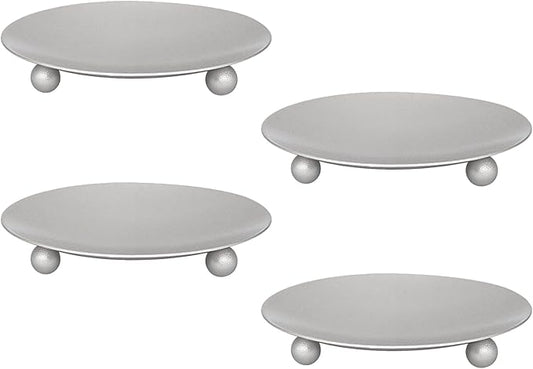 Candle Holder Decorative Iron Plate,Candle Stand for LED & Wax Candles,Spa,Bathroom,Weddings,4.33x0.78inch,Set of 4 (Silver)