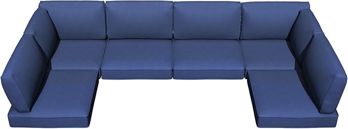 Patio Cushions for Outdoor Furniture,Water-Resistant Outdoor Cushions for 6 Seat Outdoor Sectinal,25.3"×25.3" Deep Seat Sofa Cushions, 14-Piece Outdoor Couch Cushions,Deep Blue