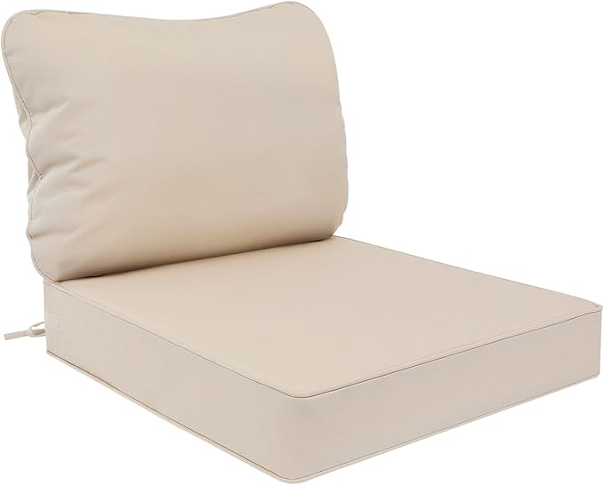 AAAAAcessories Outdoor Deep Seat Cushions, Waterproof, Fade-Resistant Patio Furniture Replacement Cushions, 23.5" x 25.5" x 5" + 23.5" x 19", Khaki Beige