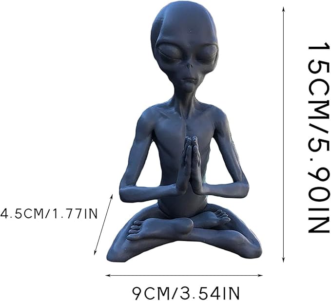 Meditating Alien Garden Sculptures & Statues, Alien Resin Statue Ornament Yard Best Art Decor for Indoor Outdoor Home or Office Collectible Figurine Gift, Grey, Small (SNSN-cijia-1)