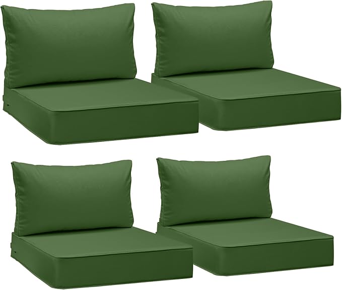 AAAAAcessories Outdoor Deep Seat Cushions, Waterproof, Fade-Resistant Patio Furniture Replacement Cushions, 24" x 24" x 5" + 24" x 13.5", Set of 4, Dark Moss Green