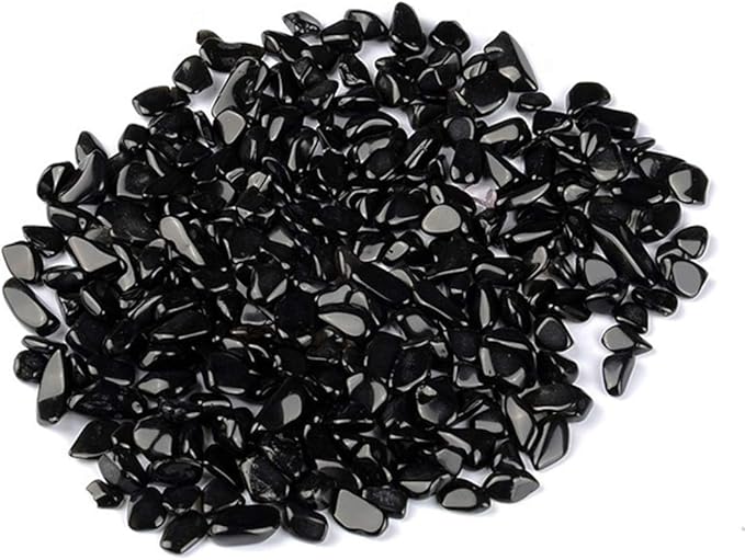 IMALY Black Obsidian Tumbled Chips Stone Polished Crushed Healing Crystal Quartz Pieces Irregular Shaped Stones for Home Decorative Stones Vases Plants Succulents 0.5lb