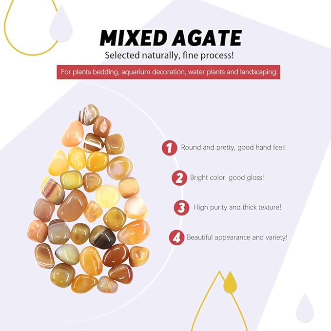 Hilitchi Yellow Agate Stone Tumbled Stones for Plants Cacti & Succulents Bedding, Vase Filler, Landscape Bottom Decoration (About 1lb(455g)/Bag)