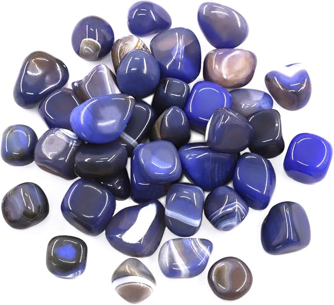 Hilitchi Blue Agate Stone Tumbled Stones for Plants Cacti & Succulents Bedding, Vase Filler, Landscape Bottom Decoration (About 1lb(455g)/Bag)