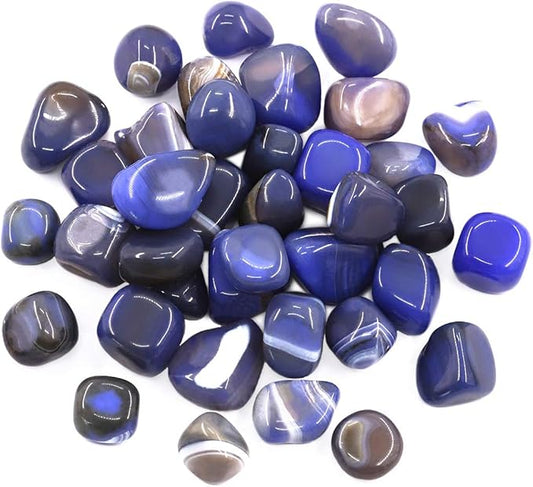 Hilitchi Blue Agate Stone Tumbled Stones for Plants Cacti & Succulents Bedding, Vase Filler, Landscape Bottom Decoration (About 1lb(455g)/Bag)