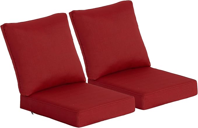 24x24 Inch Outdoor Deep Seat Cushions Set of 2,Thick High-Density Foam, Removable Cover with YKK Hidden Zipper,Water-Resistant UV-Resistant Polyester for Patio Furniture,Chili