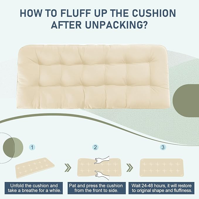downluxe Outdoor Bench Cushion for Patio Furniture, Waterproof Tufted Overstuffed Porch Swing Cushions, Thick Outdoor Loveseat Cushions, 59" x 18" x 5", Beige, Set of 1