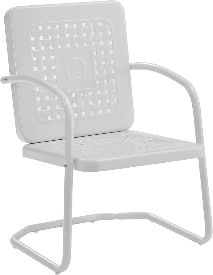 Crosley Furniture Bates 2-Piece Outdoor Chair Set, Retro Metal Patio Chairs for Dining, Porch, Deck, Balcony, White Gloss