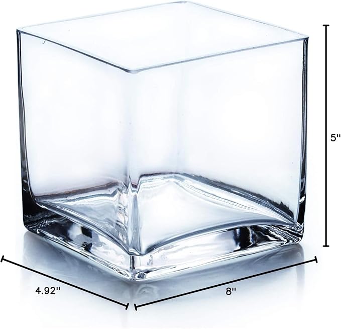 WGV Cube Glass Vase, Candle Holder, 5"x5"x5", [Bulk & Size Options Available] Clear Elegant Floral Accent Container Planter Terrarium Wedding Party Ceremony Home Decor, 1 Piece