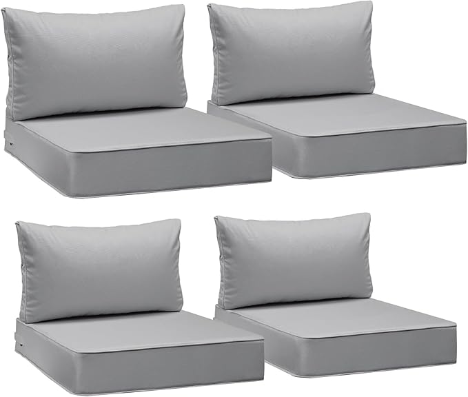AAAAAcessories Outdoor Seat Cushions for Chairs, Fade-Resistant, Waterproof Patio Furniture Replacement Cushions, 23" x 23" x 5" + 23" x 13.5", Set of 4, Gray