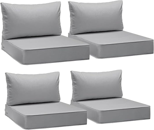 AAAAAcessories Outdoor Seat Cushions for Chairs, Fade-Resistant, Waterproof Patio Furniture Replacement Cushions, 23" x 23" x 5" + 23" x 13.5", Set of 4, Gray