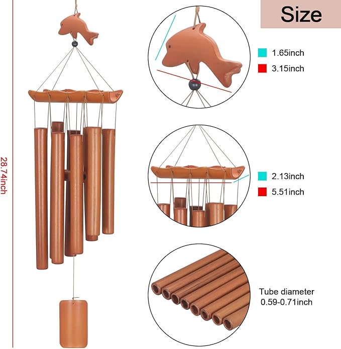 Wind Chimes for Outside, Sympathy Wind Chimes Bamboo Windchimes Outdoors with Natural Sounds, Gifts for Mom, Indoor Outdoor Decorations for Patio Porch Garden and Backyard