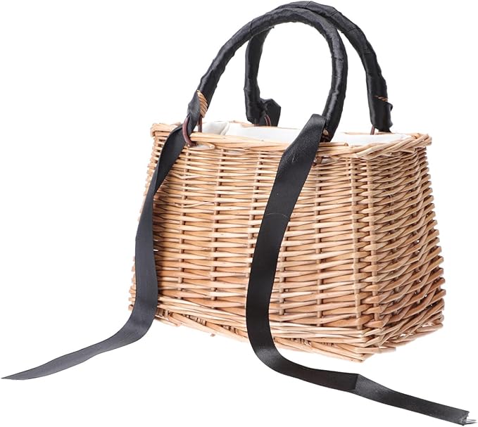 Baluue Rattan Woven Bag Storage Basket Lid Decorative Arrangement Basket for Home Natural