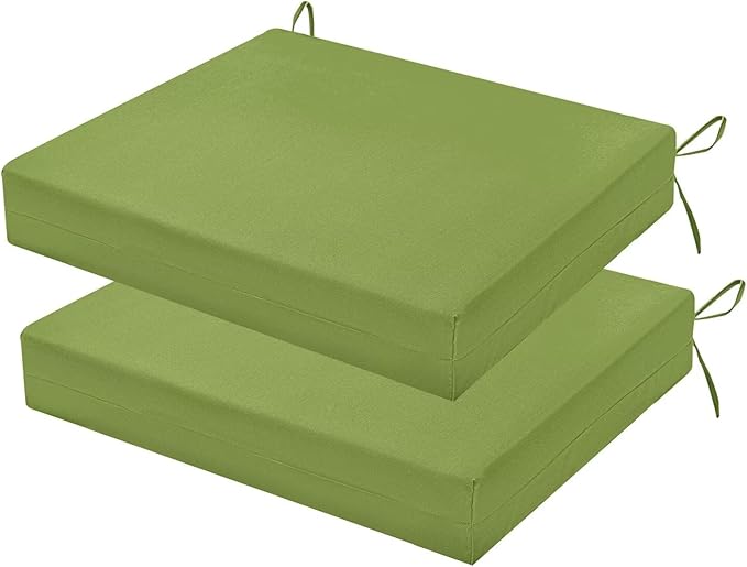 Outdoor Chair Cushions Set of 2, 18.5 x 16 Inch Patio Chair Cushions, Water Resistant, Non-Slip Ties (Grass Green)