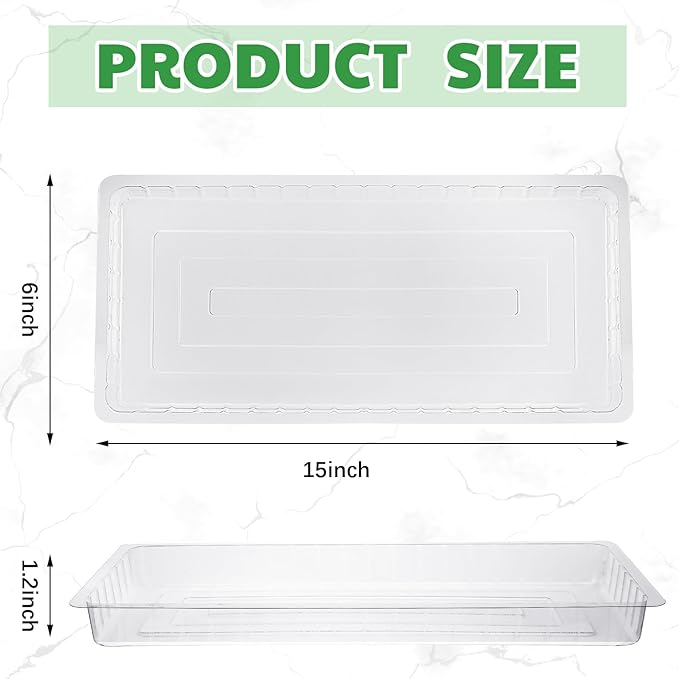 20 Pcs Clear Plastic Plant Saucer Rectangular Plant Drip Trays Transparent Thick Heavy Duty Plastic Liners for Planters for Indoors Outdoors Flower Pots Window Sills Window Shelf, 14" x 6"