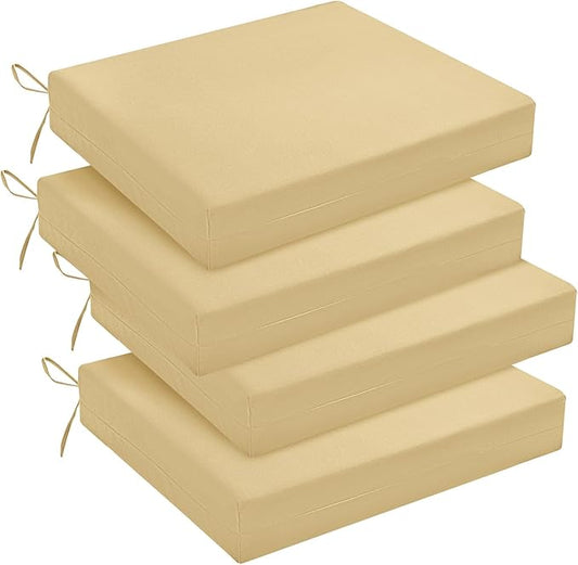 downluxe Outdoor Chair Cushions Set of 6 for Patio Furniture, Water-Resistant Square Corner Patio Chair Cushions with Ties, High Density Foam Outdoor Seat Cushion, 18.5" X 16" X 3", Khaki