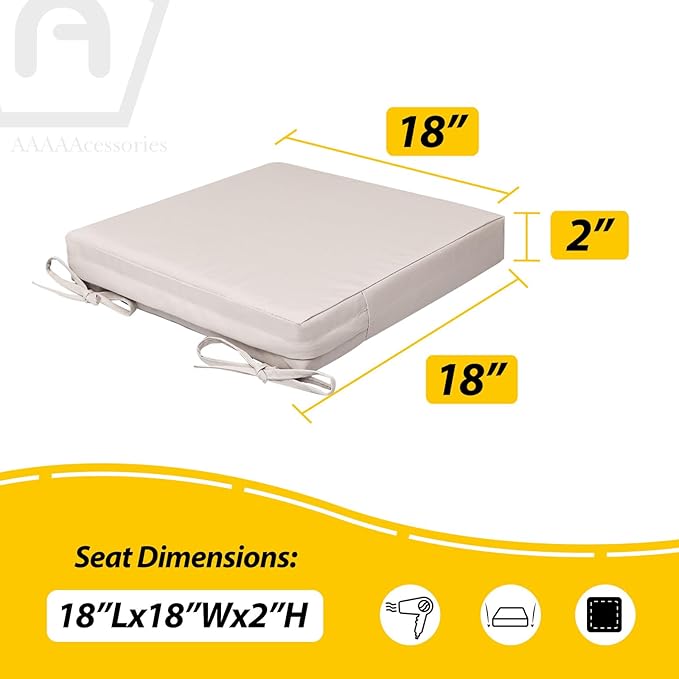 AAAAAcessories Outdoor Seat Cushions for Chairs, Waterproof, Fade-Resistant, 18" x 18" x 2", Patio Furniture Replacement Cushions, Set of 2, Sandstone Beige