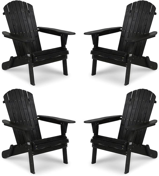 VINGLI Folding Adirondack Chairs Set of 4, Wood Adirondack Chair for Outdoor, Foldable Fire Pit Chairs for Patio, BBQ, Porch, Yard, Pool, Black