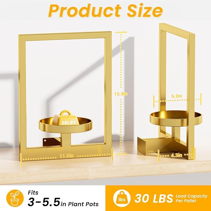 Wall Plant Shelf, Hanging Frame Decor Planter for Indoor Plants, Wall Plant Holder for Living Room/Entryway/Garden Flower Pot Holder Free Garden Shears (Square-Gold, 2Pcs)