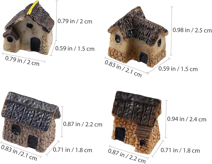 Garneck 4Pcs Miniature Fairy Garden Houses: Resin Mini Village House for Bonsai Terrarium Patio Micro Desk Landscape Decor Garden Patio Desktop Ornament Decorative (Random Style)
