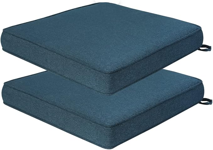 Outdoor Chair Cushions 18x18 Inch,Set of 2,Water Resistant Chair Pads with Ties,Square Seat Cushion 18"x18"x2.5",Patio Chair Cushion for Garden,Backyard Furniture(Denim Blue)
