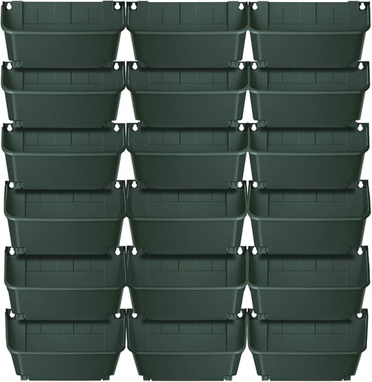 Eapmic Vertical Wall Planter with 18 Pots, Hanging Garden Plant Flowerpot Holder, Stackable Wall-Mounted Planter, Balcony Planters for Flowers Vegetables Fruits (Dark Green, 18 Pots)