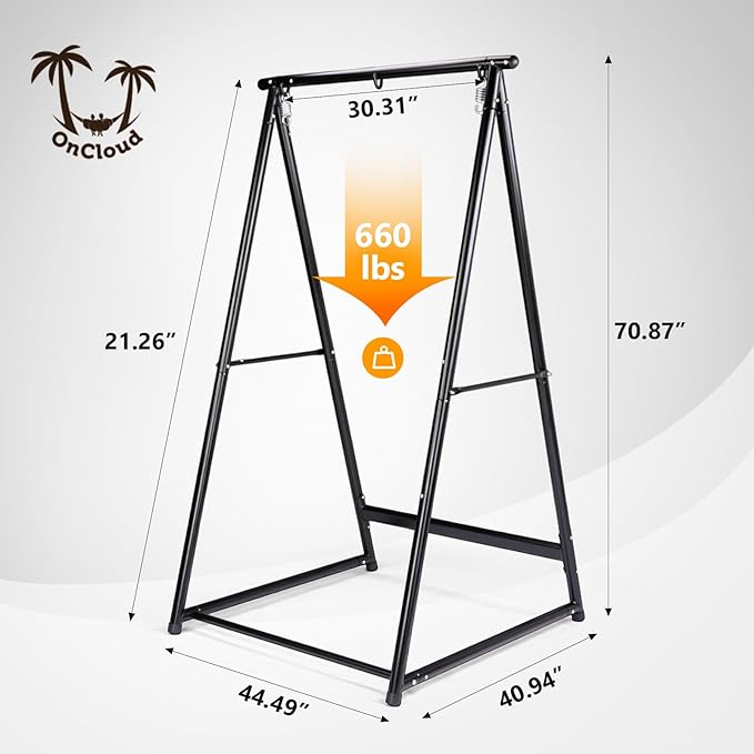 ONCLOUD Hammock Chair Stand, Heavy Duty Steel Stand with Stable Construction, 660 LBS Weight Capacity, Weatherproof Hammock Stand for Patio, Garden, Indoor