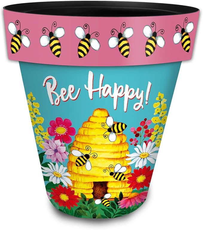 Briarwood Lane Summer Planter 14" x 15" x 15" Bee Happy Beehive Large for Summer Planter