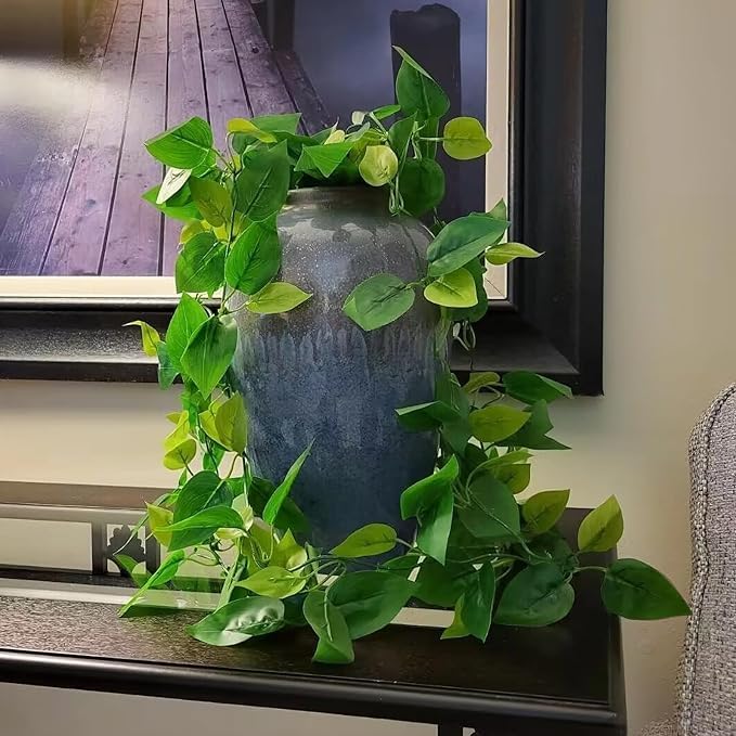 BLEUM CADE Fake Hanging Plants, 8pcs Artificial Hanging Plant, Faux Pothos Vines Greenery for Wall Home Living Room Office Indoor Outdoor Decor (No Baskets)