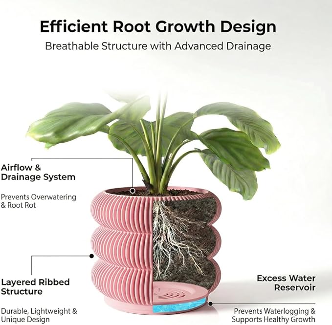 Fabix 4.7" 3D Printed Plant Pots - Unique Bubble Ring Modern Planters for Indoor Plants, Durableo-Friendly PLA Flower Pots with Drainage for Succulents, Cactus, Home Office Décor.(Cherry Pink)